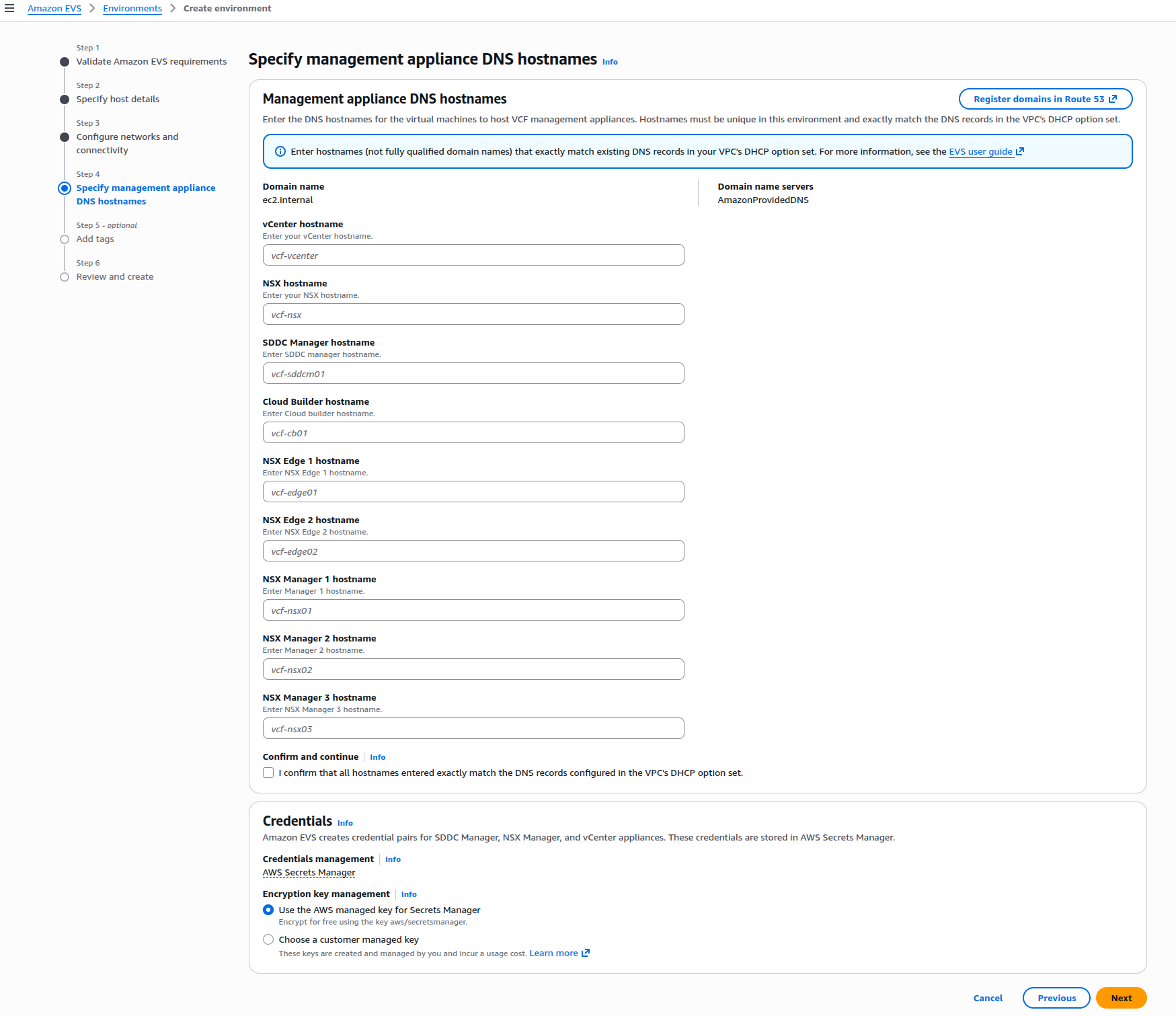 DNS Hostname Configuration Step